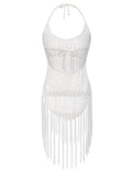 White 1960s Grid Halter Cover Up