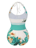 1950s Coconut Tree & Beach Patchwork Swimsuit