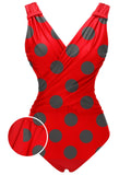 Red 1950s Polka Dots One-Piece Swimsuit