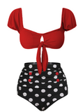 1950s Red & Black Polka Dot Halter Swimsuit