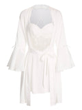 2PCS White 1960s Lace Patchwork Nightgown