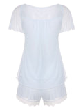 2PCS Light Blue 1940s Knot Lace Sleepwear