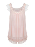 Pink 1950s Ruffle Neck Short Pajamas