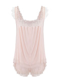 Pink 1950s Ruffle Neck Short Pajamas