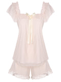 Pink 1950s Square Collar Ribbon Pajamas