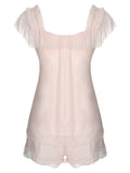 Pink 1950s Square Collar Ribbon Pajamas