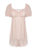 Pink 1950s Sweetheart Collar Short Pajamas