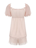 Pink 1950s Sweetheart Collar Short Pajamas