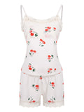 White Cherry Lace Strap Pajama Set