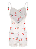 White Cherry Lace Strap Pajama Set