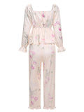 White 1950s V-Neck Ruffles Floral Lace Sleepwear