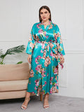 1940s Faux Satin Floral Long Sleeves Pajamas
