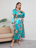 1940s Faux Satin Floral Long Sleeves Pajamas