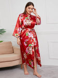 1940s Faux Satin Floral Long Sleeves Pajamas