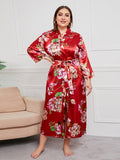 1940s Faux Satin Floral Long Sleeves Pajamas