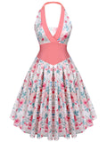 Pink 1950s Halter Floral Swing Dress