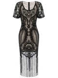 [US Warehouse] Black 1920s Fringe Lace Flapper Dress