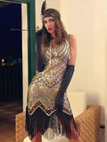 [US Warehouse] Champagne 1920s Sequined Flapper Dress