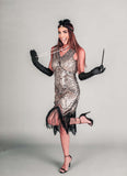 [US Warehouse] Champagne 1920s Sequined Flapper Dress