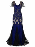 [Clearance] Blue 1920s Sequined Maxi Flapper Dress-US Warehouse
