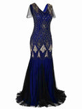 [Clearance] Blue 1920s Sequined Maxi Flapper Dress-US Warehouse