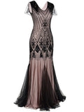 [US Warehouse] Pink 1920s Cap Sleeve Sequin Evening Dress