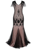 [US Warehouse] Pink 1920s Cap Sleeve Sequin Evening Dress