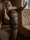 [US Warehouse] Pink 1920s Cap Sleeve Sequin Evening Dress