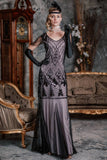 [US Warehouse] Pink 1920s Cap Sleeve Sequin Evening Dress