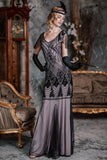 [US Warehouse] Pink 1920s Cap Sleeve Sequin Evening Dress