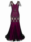 Rose Red 1920s Sequined Maxi Flapper Dress