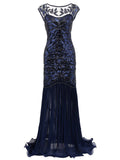 Blue 1920s Sequin Maxi Dress