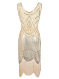 Apricot 1920s Beaded Sequin Flapper Dress