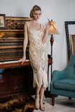 Apricot 1920s Beaded Sequin Flapper Dress