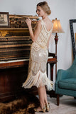 [US Warehouse] Apricot 1920s Beaded Sequin  Flapper Dress