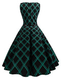 Green 1950s Plaid Belted Swing Dress