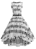 White 1950s Music Note Swing Dress