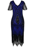 [US Warehouse] Blue 1920s Sequin Art Deco Flapper Dress