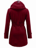 Retro Solid Belt Double-breasted Coat