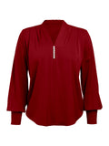 1930s Retro Solid V-neck Puff Sleeve Blouse
