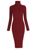 1960s High Collar Solid Knitting Dress