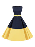 1950s Patchwork Belted Swing Dress