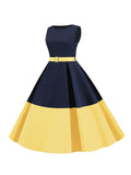 1950s Patchwork Belted Swing Dress