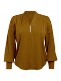 1930s Retro Solid V-neck Puff Sleeve Blouse