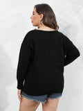 [Plus Size] Black V-Neck Lace Patchwork Knit Top