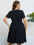 [Plus Size] Black 1950s Fabric Button Solid Dress