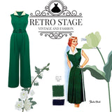 Green Lapel Collar Sleeveless Jumpsuit