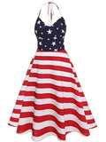 Red 1950s Halter Stars Stripes Dress