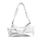 Retro Bowknot Pearl Solid Underarm Bag