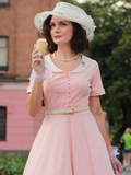 Pink 1950s Solid Button Swing Dress
